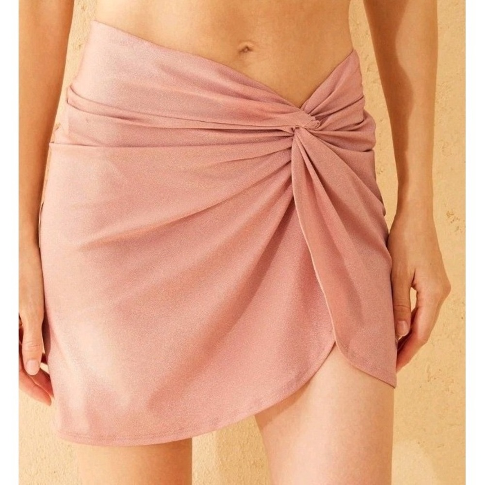 Rose Gold Shimmer Sarong Swim Cover Up Twist Knot Beach Skirt medium‎